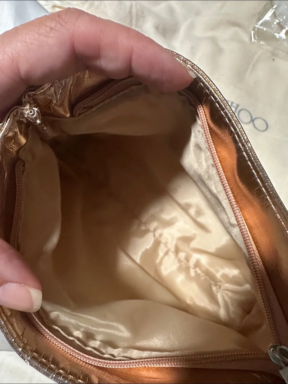 Jimmy Choo Parfums Metallic Rose Gold Cosmetic Pouch